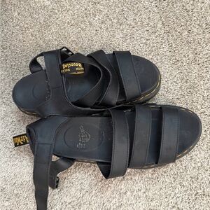 Dr. Martens Black Leather Sandals with Yellow Stitching